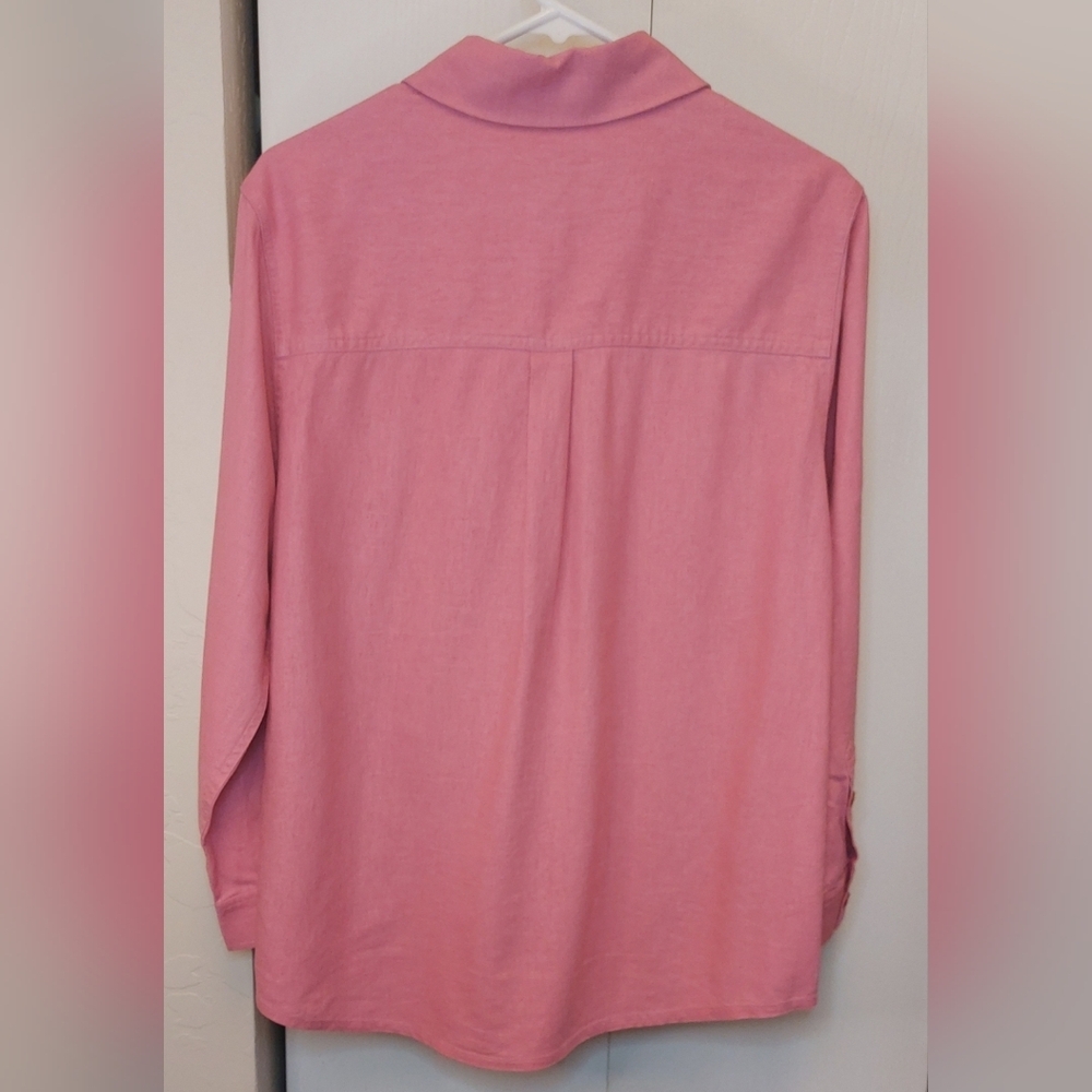 Draper's & Damon Pink Linen Button Up Top Size Large Blouse Embroidered Top Boho - Picture 6 of 10